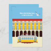 Lissabon gele tram retro verjaardagsfeestje uitnodiging briefkaart (Voorkant / Achterkant)
