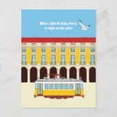Lissabon gele tram retro verjaardagsfeestje uitnodiging briefkaart (Voorkant)