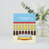 Lissabon gele tram retro verjaardagsfeestje uitnodiging briefkaart (Staand voorkant)