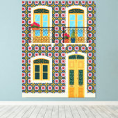 Lissabon huis met tegels canvas afdruk (Insitu (Houten vloer))