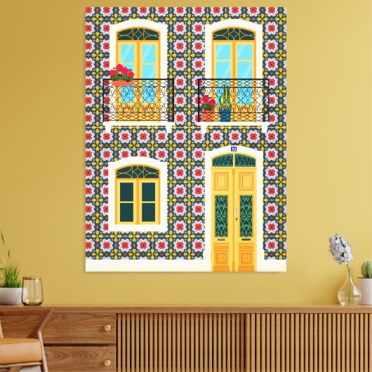 Lissabon huis met tegels canvas afdruk (Insitu (Woonkamer))