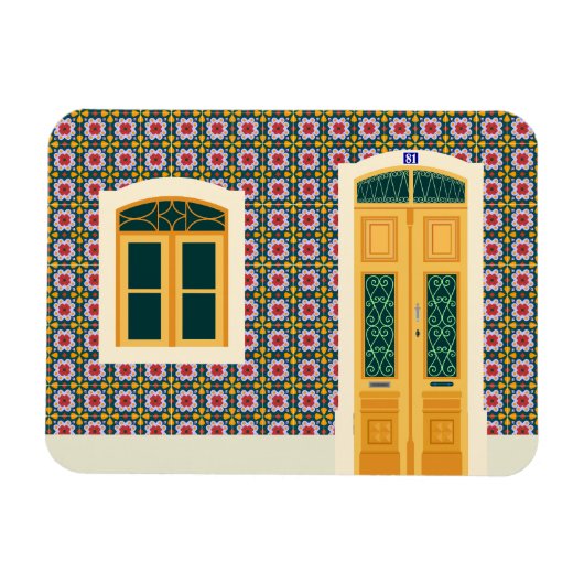 Lissabon huis met tegels magneet (Horizontaal)