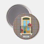 Lissabon huisraam met planten en tegels magneet (Voorkant / Achterkant)