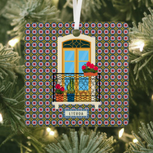 Lissabon huisraam met planten en tegels metalen ornament