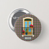 Lissabon huisraam met planten en tegels ronde button 5,7 cm (Voorkant /achterkant)