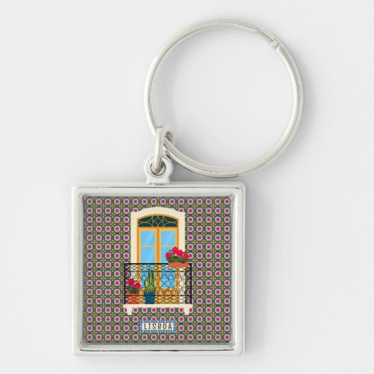 Lissabon huisraam met planten en tegels sleutelhanger (Voorkant)