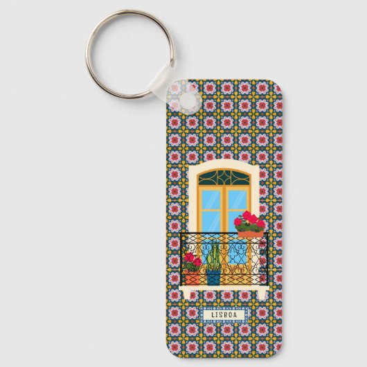 Lissabon huisraam met planten en tegels sleutelhanger (Voorkant)