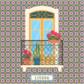 Lissabon huisraam met planten en tegels sticker (Voorkant)