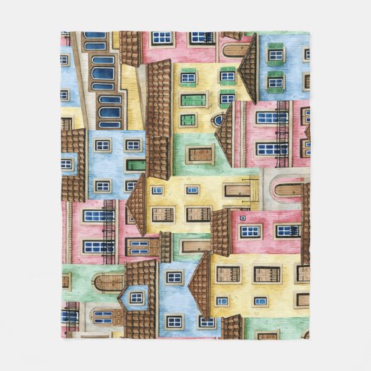 Lissabon Huizen: Waterverf kabelbaan. Fleece Deken (Voorkant)