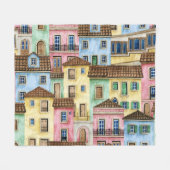 Lissabon Huizen: Waterverf kabelbaan. Fleece Deken (Voorkant (Horizontaal))
