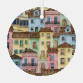 Lissabon Huizen: Waterverf kabelbaan. Glas Ornament (Achterkant)