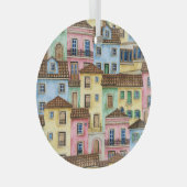 Lissabon Huizen: Waterverf kabelbaan. Glas Ornament (Voorkant Rechts)