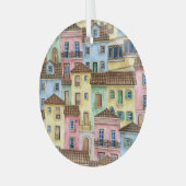 Lissabon Huizen: Waterverf kabelbaan. Glas Ornament (Voorkant links)