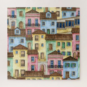 Lissabon Huizen: Waterverf kabelbaan. Legpuzzel