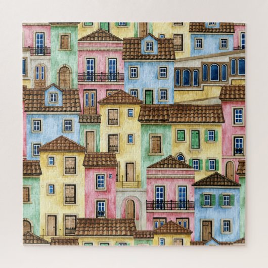 Lissabon Huizen: Waterverf kabelbaan. Legpuzzel (Verticaal)