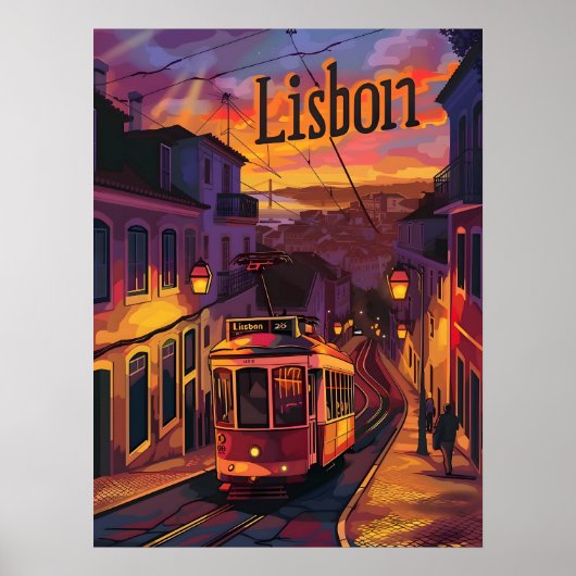 Lissabon Lights: Zonsondergang, Nightfall en Tram Poster (Voorkant)