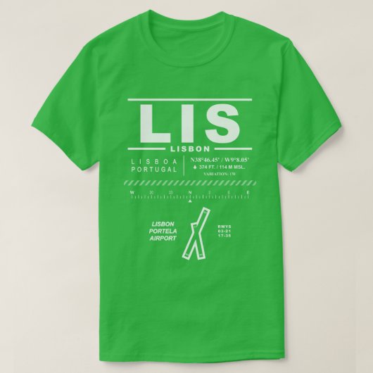 Lissabon Portela Luchthaven LIS T-shirt (Design voorkant)