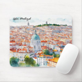 Lissabon Portgual Waterverf Panorama Uitzicht City Muismat