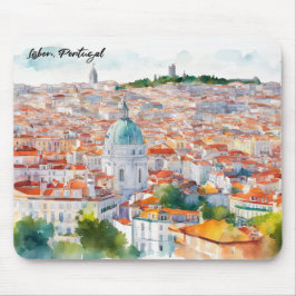 Lissabon Portgual Waterverf Panorama Uitzicht City Muismat