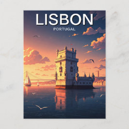 Lissabon Portugal Anime Style Belem Tower Travel Briefkaart