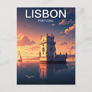 Lissabon Portugal Anime Style Belem Tower Travel Briefkaart
