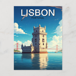 Lissabon Portugal Anime Style Belem Tower Travel Briefkaart