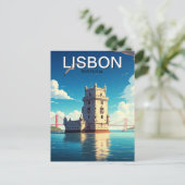 Lissabon Portugal Anime Style Belem Tower Travel Briefkaart (Staand voorkant)