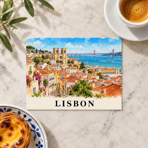 Lissabon Portugal Aquarel Stadsgezicht Reis Briefkaart