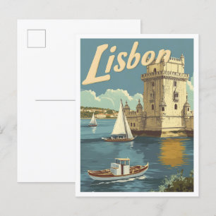 Lissabon Portugal Art Vintage Travel Illustratie Briefkaart