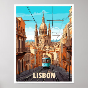 Lissabon Portugal Art Vintage Travel Illustratie Poster