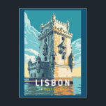 Lissabon Portugal Belem Tower Travel Art Vintage Briefkaart<br><div class="desc">Lissabon Portugal retro reisontwerp met Belém Tower. Belém Tower,  officieel de Toren van Saint Vincent is een 16e-eeuwse vestingstad gelegen in Lissabon die diende als een punt van inscheping en ontscheping voor Portugese ontdekkingsreizigers, </div>