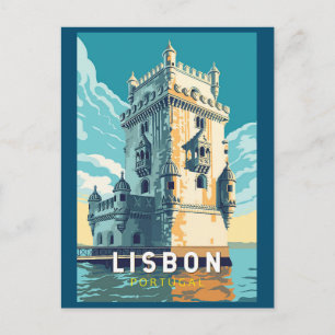 Lissabon Portugal Belem Tower Travel Art Vintage Briefkaart