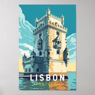 Lissabon Portugal Belem Tower Travel Art Vintage Poster