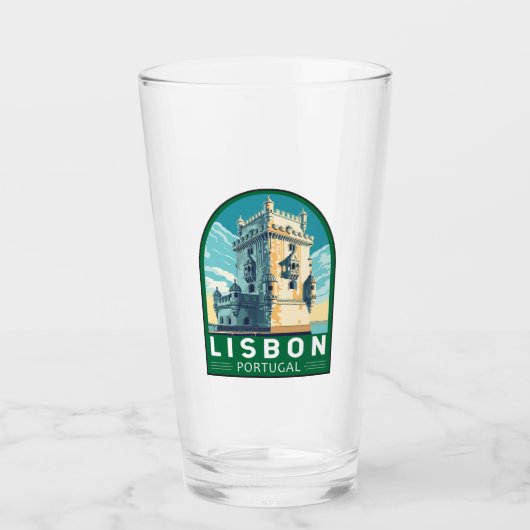 Lissabon Portugal Belem Tower Travel Retro Embleem Glas (Voorkant)