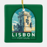 Lissabon Portugal Belem Tower Travel Retro Embleem Keramisch Ornament<br><div class="desc">Lissabon Portugal retro reisontwerp met Belém Tower. Belém Tower,  officieel de Toren van Saint Vincent is een 16e-eeuwse vestingstad gelegen in Lissabon die diende als een punt van inscheping en ontscheping voor Portugese ontdekkingsreizigers, </div>