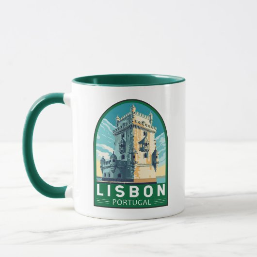 Lissabon Portugal Belem Tower Travel Retro Embleem Mok (Links)