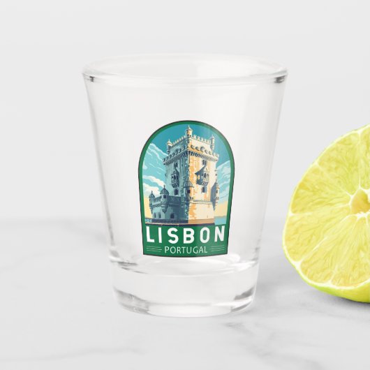 Lissabon Portugal Belem Tower Travel Retro Embleem Shot Glas (Voorkant)