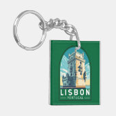 Lissabon Portugal Belem Tower Travel Retro Embleem Sleutelhanger (Voorkant Links)