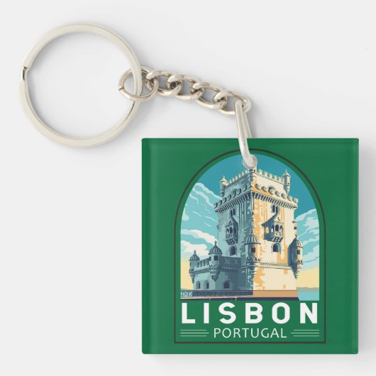 Lissabon Portugal Belem Tower Travel Retro Embleem Sleutelhanger (Voorkant)