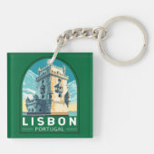 Lissabon Portugal Belem Tower Travel Retro Embleem Sleutelhanger (Achterkant)