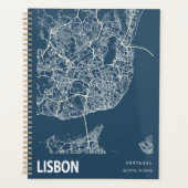 Lissabon Portugal City Map Line Art Blue Planner (Voorkant)