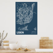 Lissabon Portugal City Map Line Art Blue Print (Keuken)