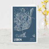 Lissabon Portugal City Map Line Art Blue Print Kaart (Gele Bloem)