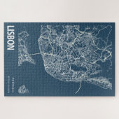 Lissabon Portugal City Map Line Art Blue Print Legpuzzel (Horizontaal)