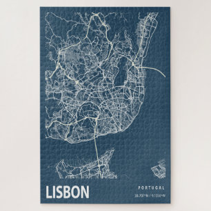 Lissabon Portugal City Map Line Art Blue Print Legpuzzel