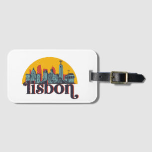 Lissabon Portugal City Skyline Retro Cityscape Art Bagagelabel