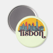 Lissabon Portugal City Skyline Retro Cityscape Art Magneet (Voorkant / Achterkant)