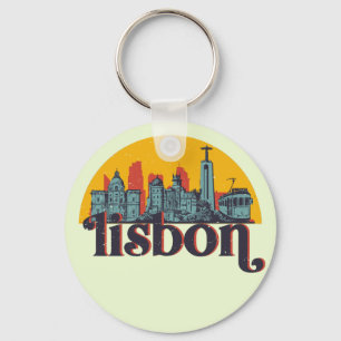 Lissabon Portugal City Skyline Retro Cityscape Art Sleutelhanger