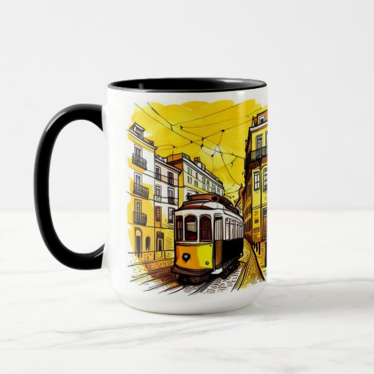 Lissabon, Portugal Geel Trolley Koffie Mok (Links)