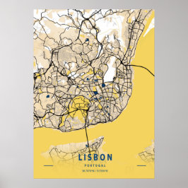 Lissabon - Portugal Gele Stadskaart Poster